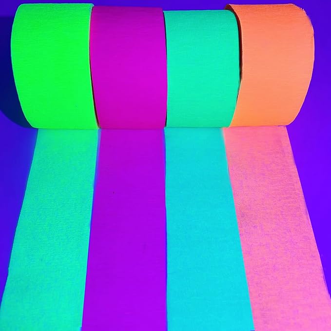 1320feet Blacklight Party Streamer Decorations 12 Rolls Glow Crepe Paper UV Reactive Fluorescent Neon Paper Streamers Glow Party Supplies and Decorations for Wedding,Birthday,Neon Party,Fiesta Party
