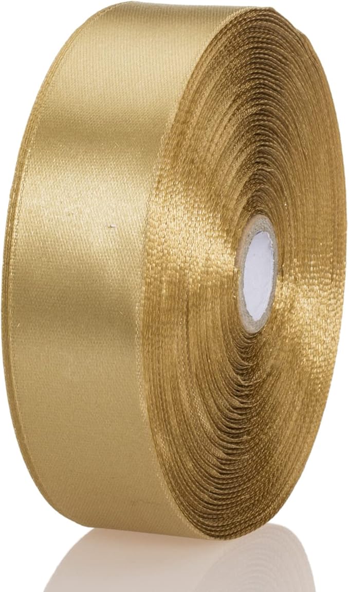 YASEO 1 Inch Champaign Gold Solid Satin Ribbon, 50 Yards Craft Fabric Ribbon for Gift Wrapping Floral Bouquets Wedding Party Decoration