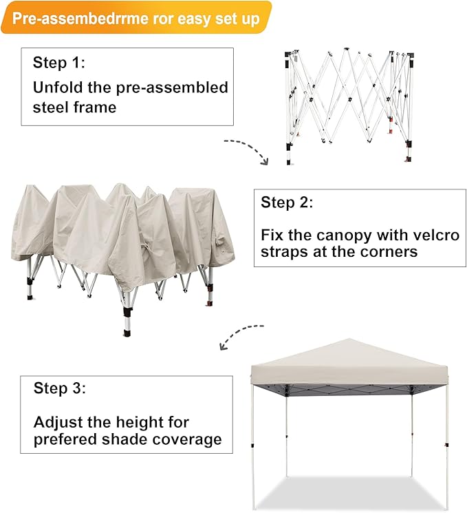 Canopy Tent 10X10 FT,Heavy Duty Sun Instant Shelter w/Adjustable Straight Leg Heights,Portable Pop Up Gazebo,Outdoor Patio Tents for Commercial,Camping,Garden,White