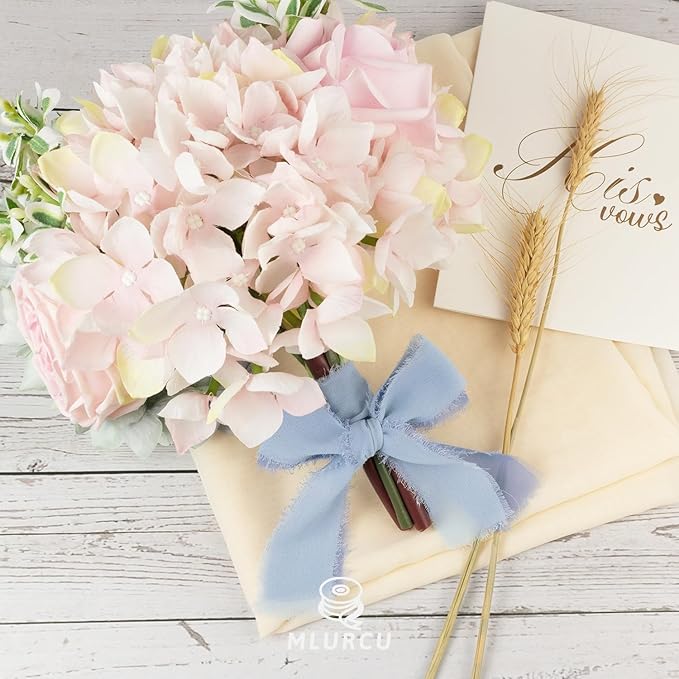 Handmade Fringe Chiffon Silk Ribbon - 1.5 Inch x 3Yd, Multi-Blue (Baby, French, Dusty, Dark, Royal, Navy) for Wedding Invitation, Flower Bouquets, Gift Wrapping, Baby Shower
