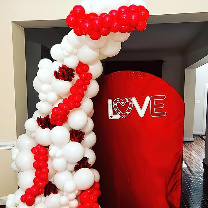 YAOWKY Red and White Balloon Garland Arch kit,124PCS 18 12 10 5 Inch Matte Red Matte White Christmas Latex Balloons and Red Confetti Balloons for Wedding Birthday Party Valentine's Day Decoration