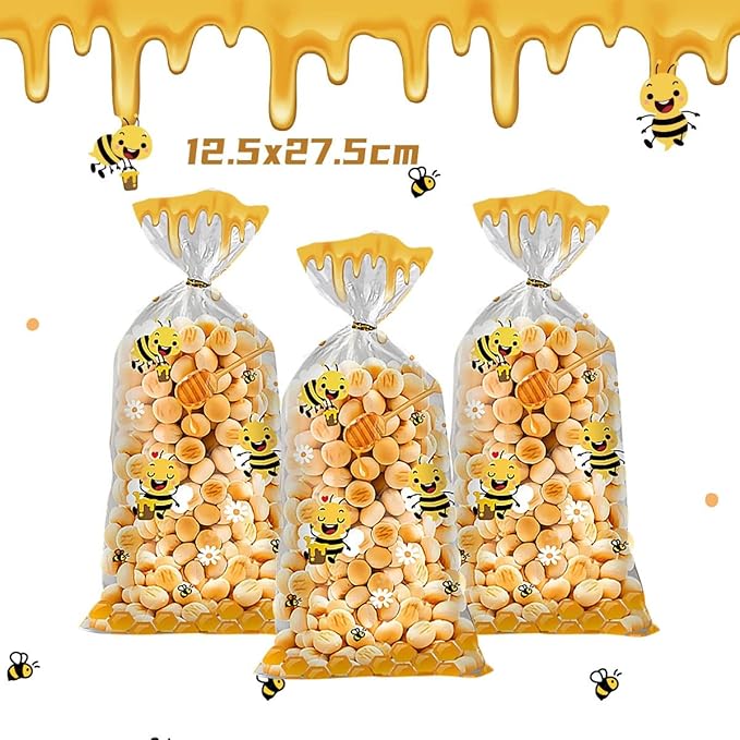 iNINGER 50 Pcs Little Bee Cellophane Treat Bags with Twist Ties, Sweets Gift Bags for Girls Children Party Favors,Small Sweet Bags for Candy,Colorful Goodie Bags for Baby Shower Birthday Decoration