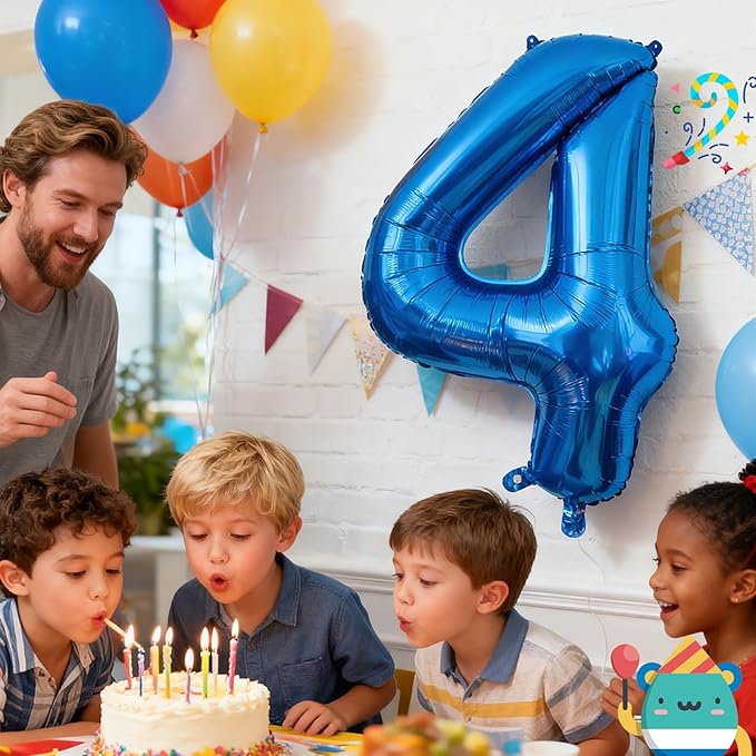 40 Inch Navy Blue 4 Balloon for 4th Birthday Party, Blue Four Number Balloon 14 24 34 Birthday Decorations for Boys Girls Men Women, Helium Giant Foil Number 4 Balloon