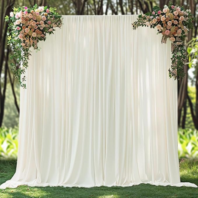 40x10ft Wrinkle Free Ivory Backdrop Curtain for Parties Soft Fabric Drapes Wedding Ivory Curtain Backdrop for Birthday Party Decorations Background for Photography 5x10ft,8 Panels