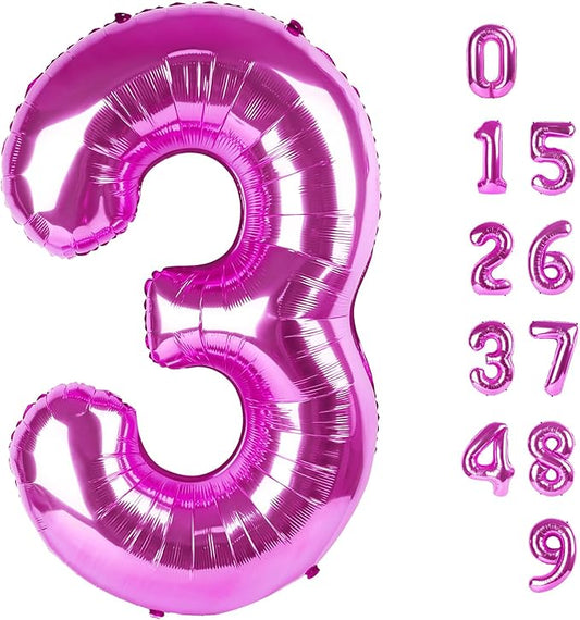 Numbers Balloon 3, 40 Inch Large Rose Purple Balloon for Three Year Old Birthday Decor, 3 13 30 31 Birthday Party Decorations for Wedding Supplies