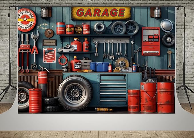 Kate 10x6.5ft Dad's Garage Decoration Photography Backdrops Vintage Automotive Parts Repair Shop Photo Background Children Baby Shower Backdrop