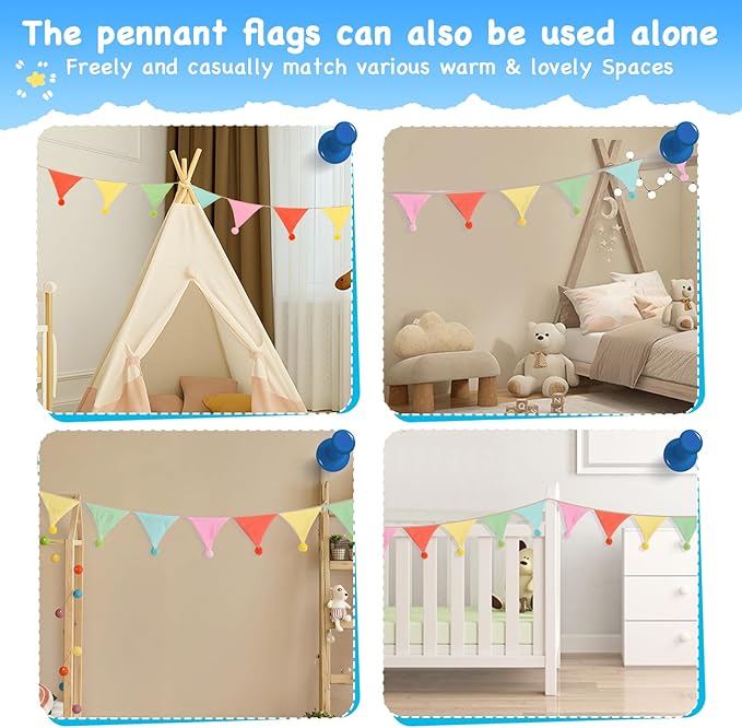 Happy Birthday Banner, Birthday Decorations with Pennant Flags, Colorful Imitated Burlap Birthday Signs with Cotton Crepe Triangle Bunting for Women Girls Boys Kids, Birthdate Party Celebration Backdrops