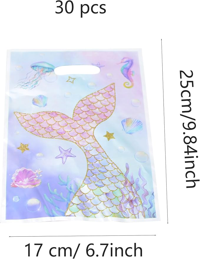 YYaaloa 30pcs Goodie Bags Party Favor Plastic Candy Gift Loot Bags Bulk for Birthday Baby shower Return Gift (Light Pink-Mermaid)