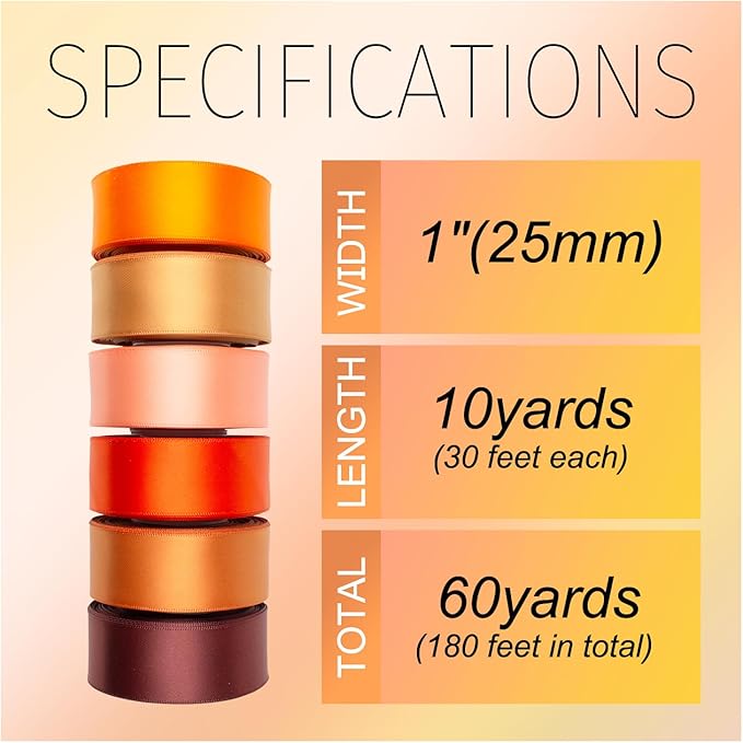 Burnt Orange Ribbon 1 Inch Wide Terracotta Ribbon Orange Satin Ribbon Assorted Solid Color Double Faced Satin Ribbon for Fall Wedding Flower Bouquet Wrapping Gift Wrapping Hair Bows Crafts