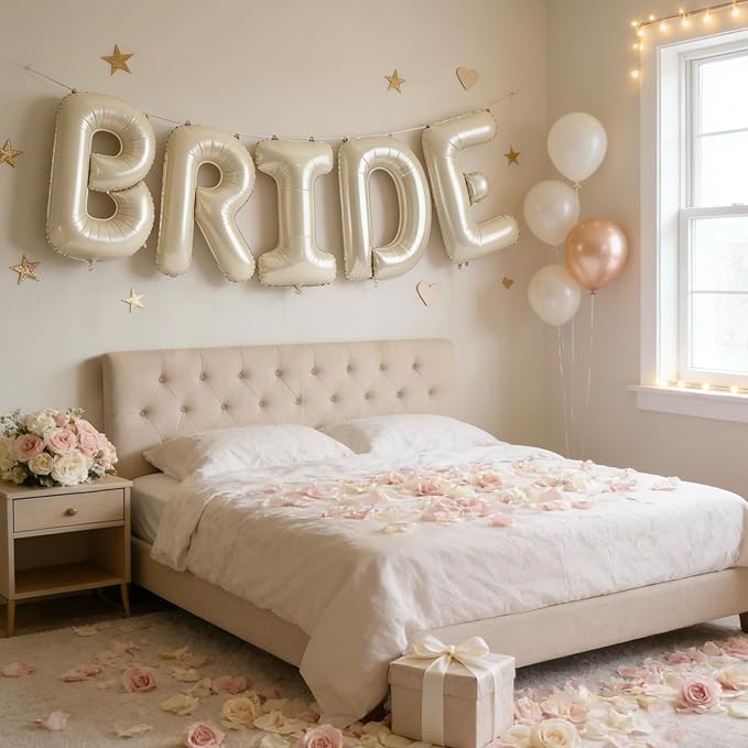 40 Inch BRIDE Balloons, Beige Bride Balloon for Wedding Engagement, Foil Banner Letter Balloon Cream White for Bachelorette Bridal Shower, Bridal Bride To Be Party Favors Decorations