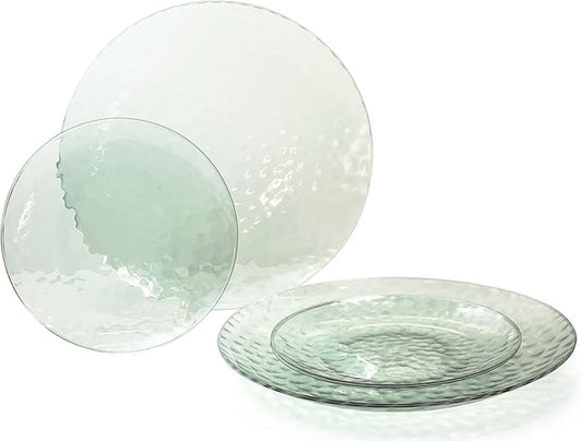 " OCCASIONS " 100 Plates Pack (50 Guests) Wedding Party Disposable Plastic Plate Set -50 x 10'' Dinner + 50 x 7'' Salad/dessert plates (Coastal Clear Green)
