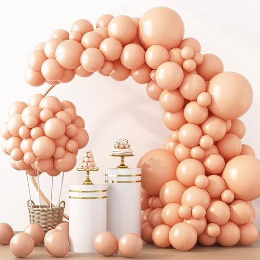 RUBFAC Peach Balloons 129pcs Different Sizes Pack of 18 12 10 5 Inch, Latex Light Orange Blush Pink Balloon Garland Arch Kit for Wedding Bridal Shower Engagements Anniversary Baby Shower Birthday