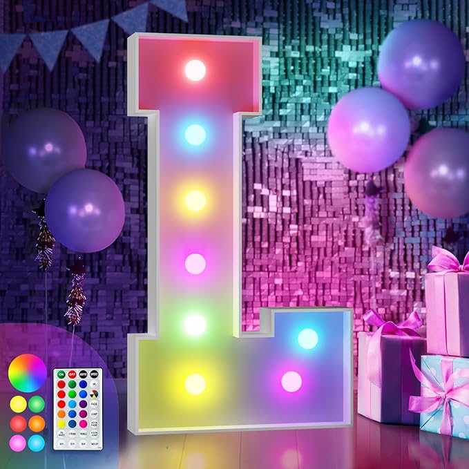 imprsv 3FT Colorful Marquee Letters L, 18 Colors Large Light up Letters Alphabet Sign with Remote, Big Marry Me Sign, Birthday Party Decorations Anniversary Wedding Decoration