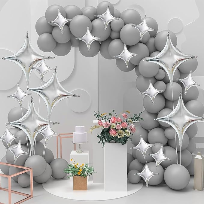 TONIFUL 30Pcs 26In&10In Star Balloons Large Silver Four Pointed Star Shape Foil Balloons Mini Star Mylar Balloons for Birthday Wedding Baby Shower Anniversary Engagement Party Decorations Supplies