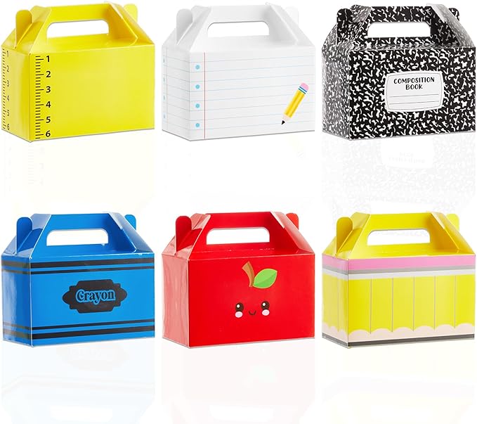 24Pcs Back to School Gift Boxes First Day of School Party Treat Boxes Pencil Crayon Apple Goodie Candy Box Teacher Appreciation Party Favor for Student Preschool Kindergarten Classroom Decorations