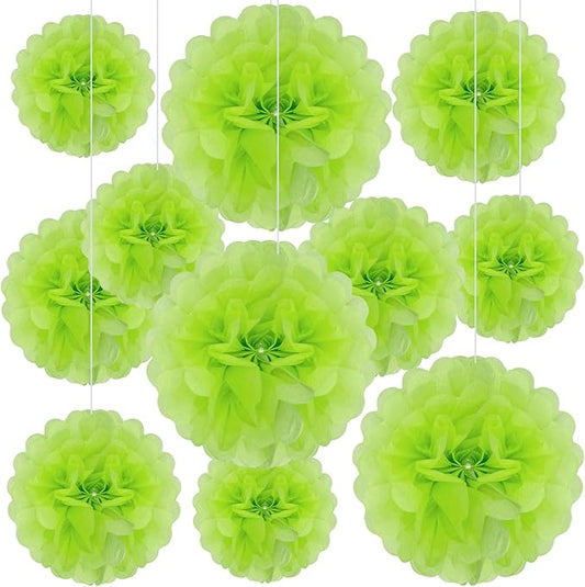 20 PCS Light Green Tissue Paper Pom Poms, Tissue Pom Poms Flowers, Sizes of 6", 10", 12", 14" Hanging Paper Flower Ball for Wedding, Birthday, Halloween, Christmas, Baby Shower Party Decor