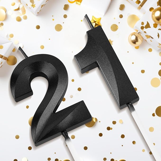 Number 21 Birthday Candles, 1.96 Inch Happy Birthday Cake Candles Cupcakes Topper Decoration for Birthday Party Wedding Anniversary Celebration Supplies (Black)