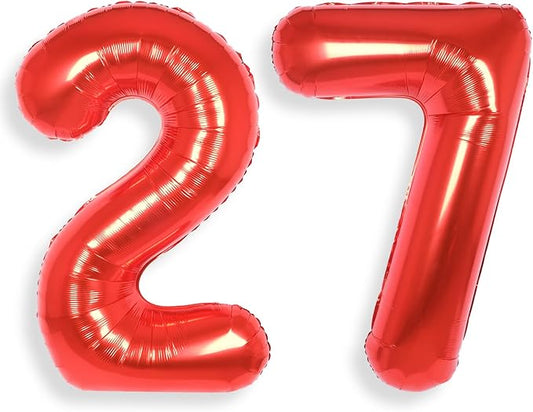 AULE 40 Inch Big Red Foil 27 Number Balloons for Women Large 27th Happy Birthday Decorations Giant Huge Helium Mylar 72 Anniversary Party Decor