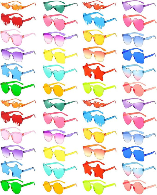Pibupibu 24/48 Pack Mixed Rimless Colorful Party Sunglasses Bulk, Fun Party Glasses Photoshoot Prop Costume Eyewear