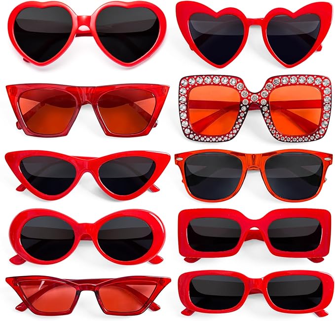 10 Pack Mixed Styles Trendy Retro Sunglasses for Women/Men Party Favors Sungasses Costume Accessories Eyewear Set