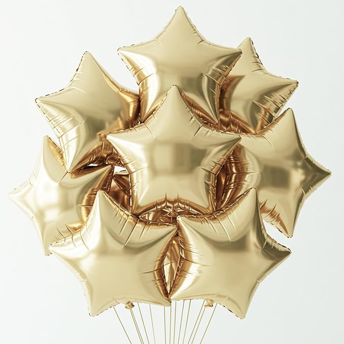 TONIFUL 15Pcs 18 Inch Large Champagne Gold Star Shape Foil Balloons Big Light Gold Stars Helium Mylar Ballons for Birthday Wedding Baby Shower Anniversary Engagement Party Decorations Supplies