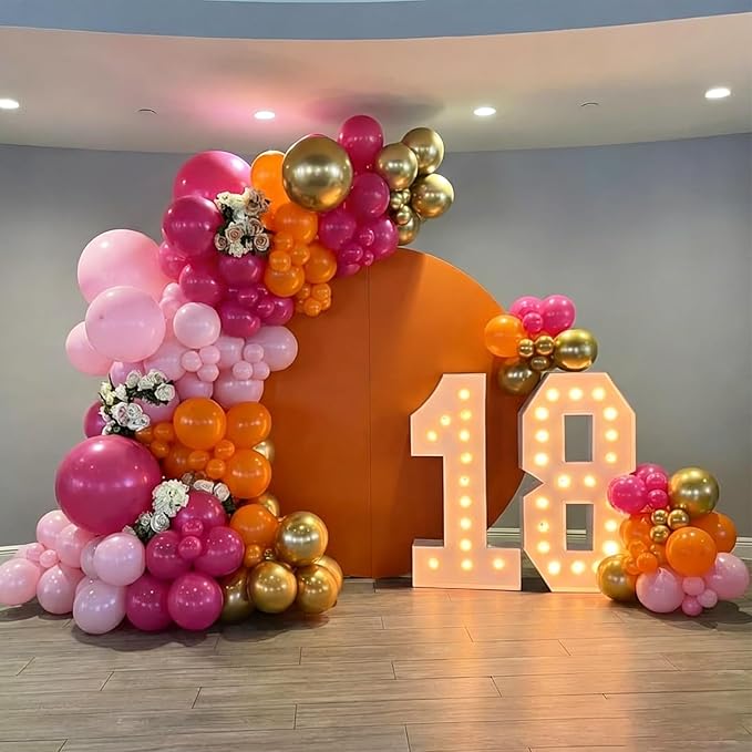 YMSZ Pink and Orange Balloon Garland Arch Kit, Hot Pink and Orange Summer Balloons for Baby Shower, Jungle, Birthday, Summer Party Decorations