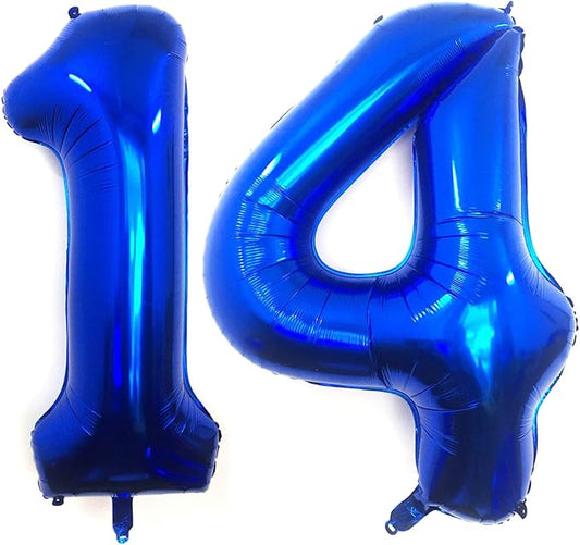 40 Inch Navy Blue 14 Number Balloons Giant Jumbo Huge 14 or 41 Foil Mylar Helium Number Digital Balloons Dark Blue Birthday Mylar Digital Balloons 14th Birthday Anniversary Events Party Decorations