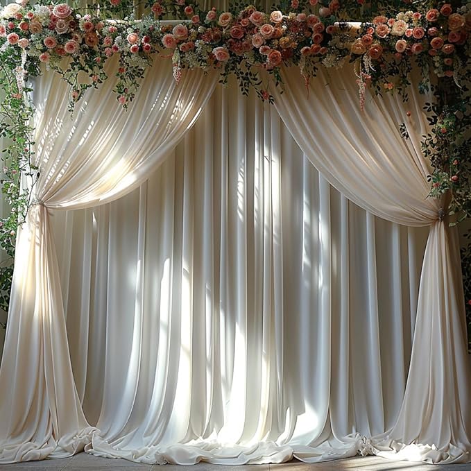 30x10ft Wrinkle Free Ivory Backdrop Curtain for Parties Soft Fabric Drapes Wedding Ivory Curtain Backdrop for Birthday Party Decorations Background for Photography 5x10ft,6 Panels