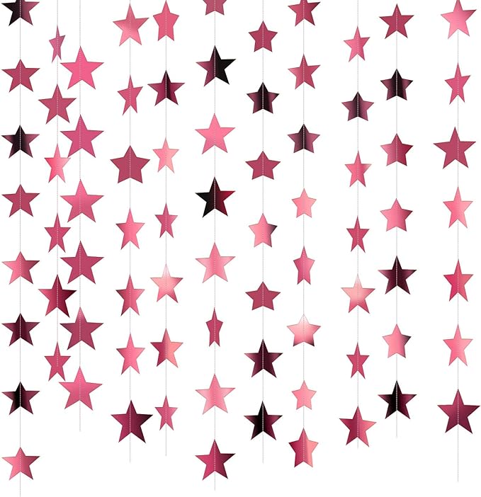 Patelai Glitter Star Garland Banner 2026 Graduation Decor 130 Feet Star Hanging Banner Twinkle Backdrop for Party Birthday Classroom Wedding Supplies(Rose Pink)