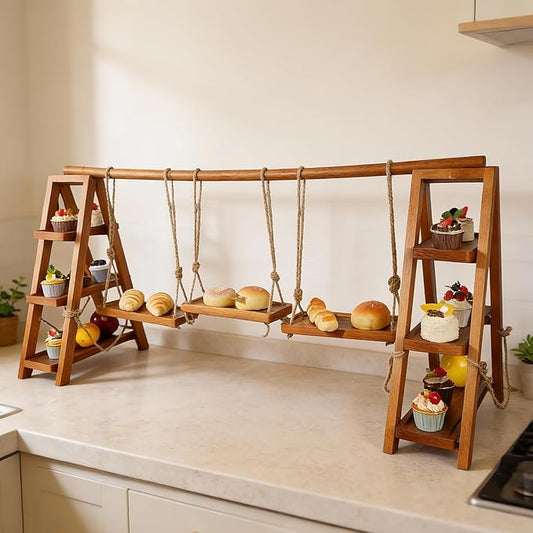 Tnstbiee Rustic 3-Tier Cupcake Stand – Elegant Wooden Dessert Display Stands for Cakes, Fruits, Nuts, Cheese - Removable– Removable Trays & Foldable Design – Ideal for Weddings, Parties & Home Events