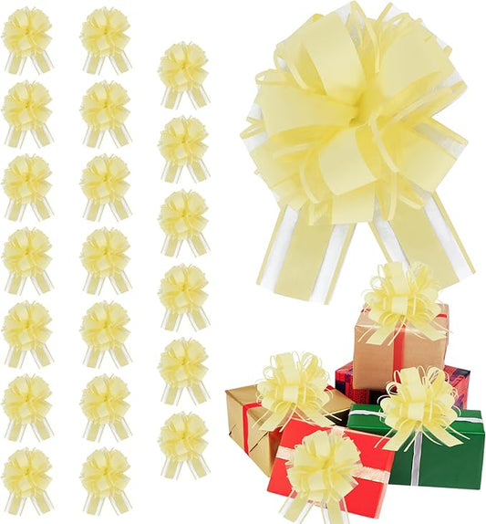 20pcs 7 Inch Pull Bows Pastel Yellow Gift Wrap Bows for Gift Wrapping, Ribbon, Wedding, Christmas, Valentine's Day, Birthday Party Decorations