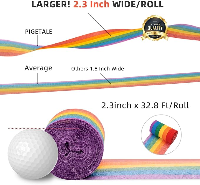 PIGETALE 6 Rolls Rainbow Party Streamers Crepe Paper, Rainbow Party Decorations for Christmas Birthday Wedding Bachelorette Bridal Baby Shower Pride Party Candyland Backdrop DIY Supplies Art Crafts
