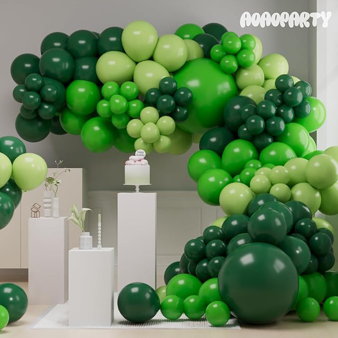 Green Balloons Garland Arch Kit Different Sizes Pack 150Pc 18Inch 10Inch 5Inch Latex Lime Green Dark Green Emerald Green Balloons for Birthday Graduation Baby Shower Jungle Party Decorations