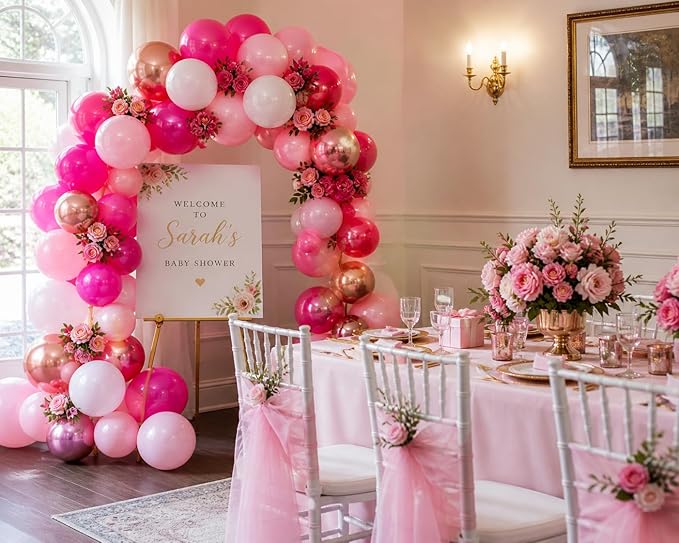Hot Pink Balloons 60 Pack – Pink Chrome Balloons, Fuchsia, Rose Gold & White 12 Inch Latex Balloons for Balloon Garland Arch, Pink Birthday Decorations, Baby Shower Girl, Bridal Shower