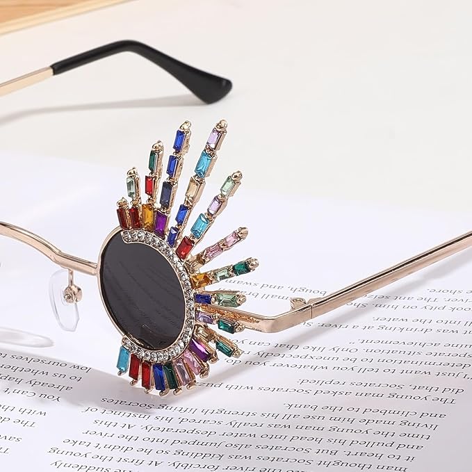 Funky Funny Hawaiian Style Rhinestone Small Sunglasses,Novelty Mixed-Color or Champagne Gold Glasses