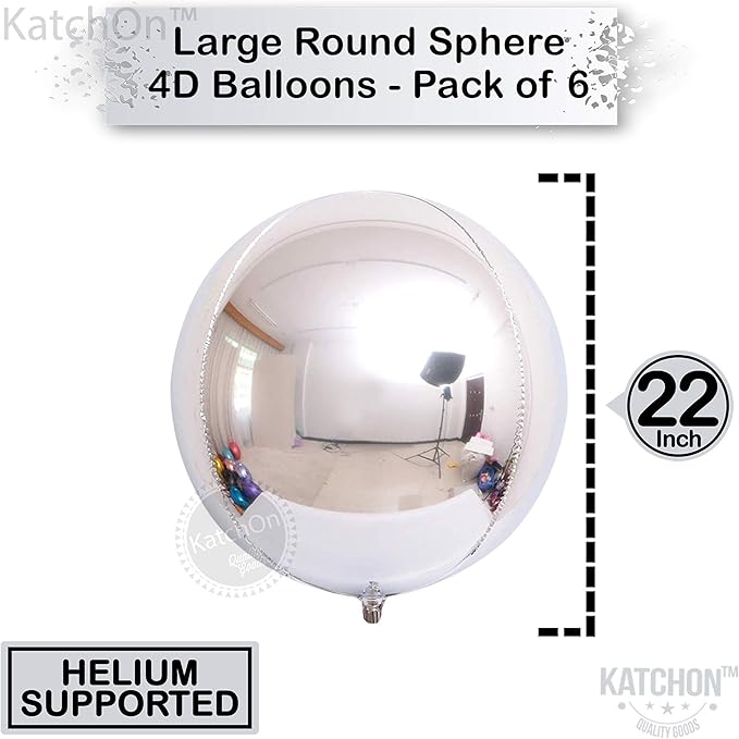 KatchOn, Silver Balloons - 22 Inch, Pack of 6 | Silver Foil Balloons for Silver Birthday Decorations | 4D Shiny Chrome Balloon for Engagement, Bridal Shower, Graduation Decorations 2026