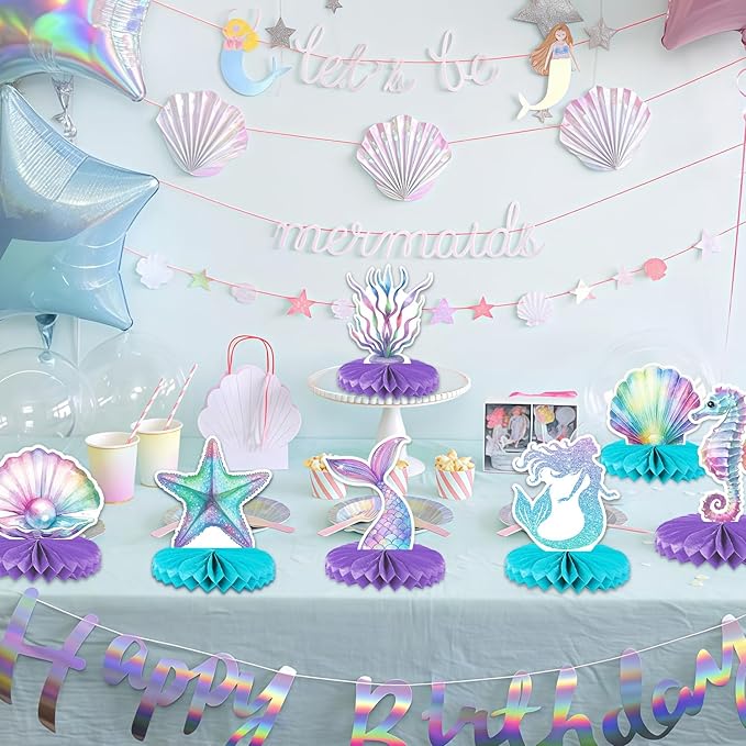 Mermaid Birthday Party Centerpieces (12-Pack) – Unique Under the Sea Themed Table Decorations for Girls, Mermaid Theme Party Supplies