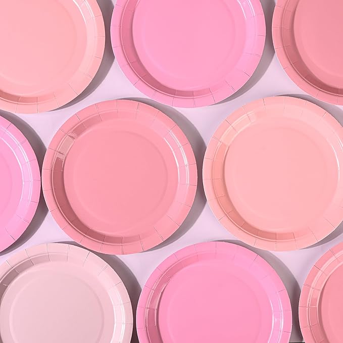 AimFun Pink Paper Plates Gradient Pink Party Plates 7”Disposable Round Dessert Plates for Birthday Wedding Bridal Engagement Baby Shower Party Supplies 4 Colors (24)