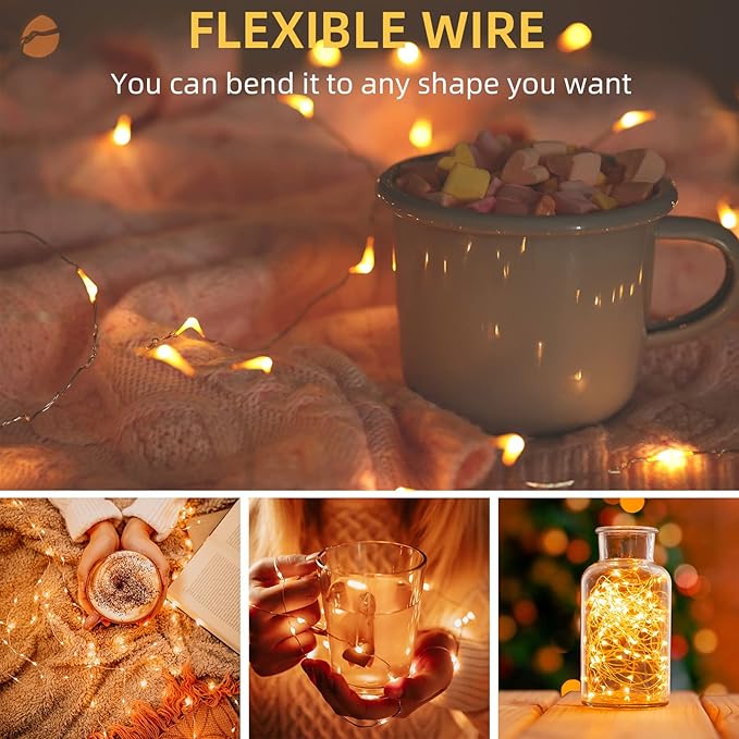 20 Pack Warm White Battery Operated Fairy Lights, 7ft 20 LED Mini String Lights, Copper Wire Twinkle Firefly Starry Lights for Mason Jars, Wedding, Party, Christmas, Table Centerpiece & Bedroom Decor