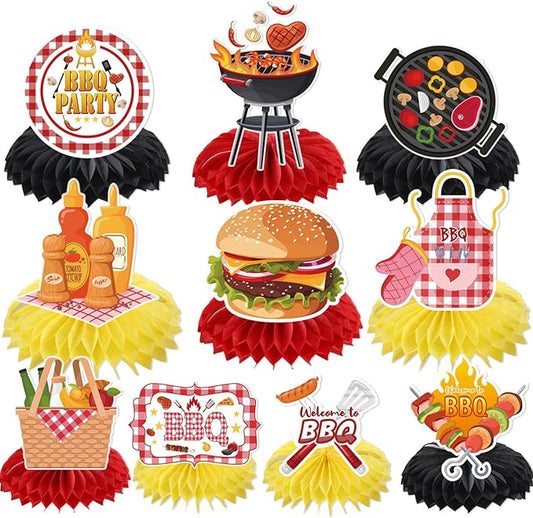 BBQ Party Supplies - 10pcs Baby Q Baby Shower Decorations, Picnic Table Centerpieces, Summer Barbecue Decor, Happy BBQ Theme