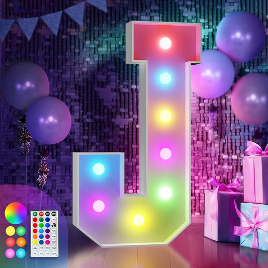 imprsv 3FT Colorful Marquee Letters J, 18 Colors Large Light up Letters Alphabet Sign with Remote, Big Marry Me Sign, Birthday Party Decorations Anniversary Wedding Decoration
