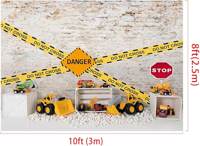 Kate Construction Backdrop for Birthday Party Boys Photograhy Background Dump Truck Children Photoshoot Props, 10x8ft