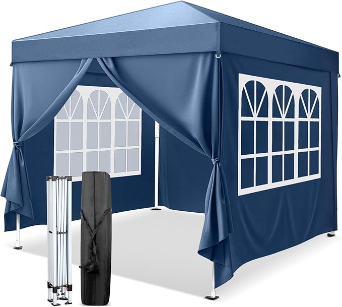 VINGLI 10x10 Pop Up Canopy Tent with Sidewalls, Outdoor Gazebo Canopy Tent, Patio Event Tents Outdoor Event Shelter for Parties (Blue)