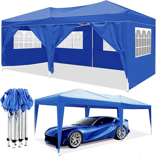 10x20 Pop Up Canopy Tents for Parties, Portable Outdoor Tent with Carry Bag & 4 Sandbags, for Wedding, Patio Events, Commercial, Birthday, Graduation (Blue, 10x20)