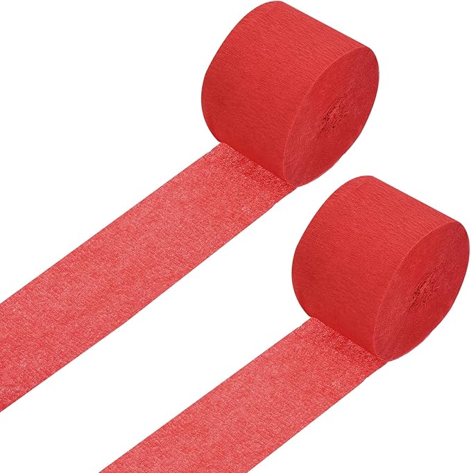 Crepe Paper Roll, Bright Red Crepe Paper Streamers Sheets, [for Party Streamer Decorations, Birthday Party] - 1.8 Inch x 82 ft / 2 Roll