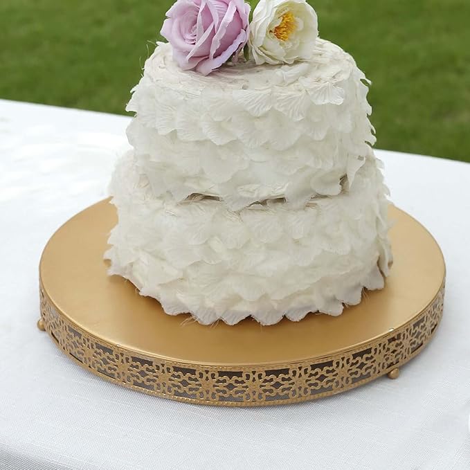 Efavormart Gold Metal Fleur De Lis Round Pedestal Cake Stands, Cupcake Dessert Display Stand Table Centerpiece - 16"