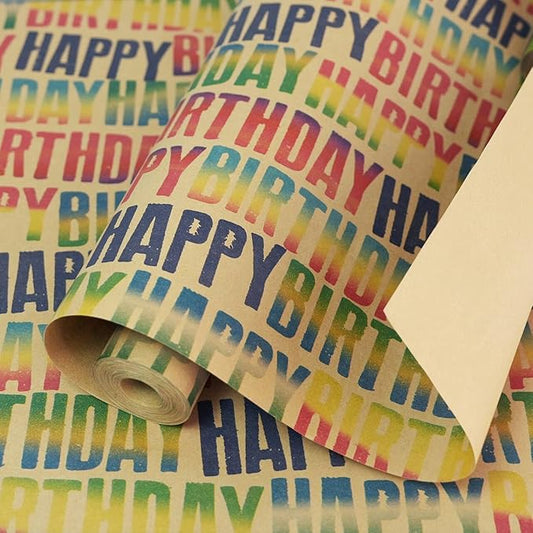 MAMUNU Birthday Wrapping Paper Roll, Colorful Happy Birthday Kraft Gift Wrapping Paper Jumbo Roll, Gift Wrap Paper Set for Boys Girls Men Women, 17 x 590 Inch
