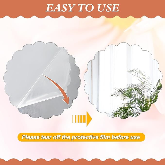 Starry 6 Pack 10 Inch Round Mirror Centerpieces for Tables Shatterproof Acrylic Scalloped Round Boards with Smooth Edge,Decorative Mirror Trays for Wedding,Party,Candle,Table Decorations,1mm Thick