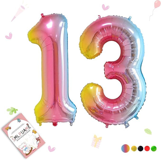 40 Inch Number Balloons 0-9 Rainbow Gradient Large Number 13 Balloons, Digital Balloons for Birthday Party Celebration Decorations, Helium Foil Number Balloons for Wedding Anniversary