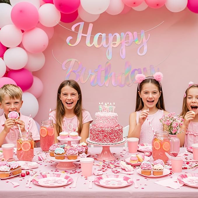 BEISHIDA Double-Sided Rainbow Pink Happy Birthday Banner - NO DIY,10Feet,Pre-Strung Birthday Party Decorations Birthday Backdrop Sign Garland Happy Birthday Decorations for Women